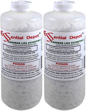 Potassium Hydroxide Flakes KOH, Caustic Potash Anhydrous KOH Dry - 4 lbs -  2 x 2lb Bottles: Essential Depot