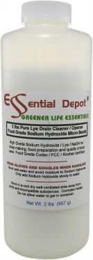 Pure Lye Drain Cleaner / Opener, 2 lbs. Food Grade Sodium Hydroxide Micro  Bea